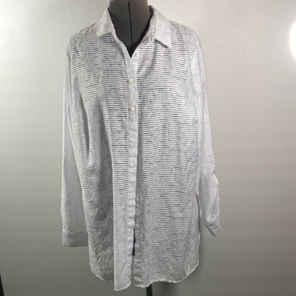 Coldwater Creek Top Women Size 16 White Long Tab Sleeves Collar Button Front